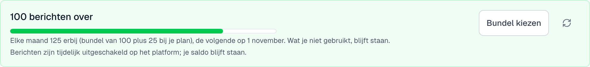 de pagina Berichten met de teller, de balk en de knop Bundel kiezen
