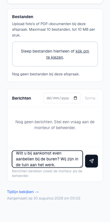 het berichtenblok op de afspraakpagina