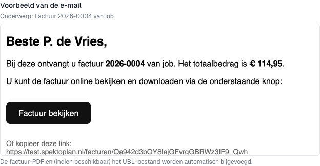 het live e-mailvoorbeeld onderin het verzendvenster