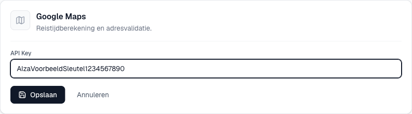 een integratiekaart met opengeklapt formulier en de knop Opslaan