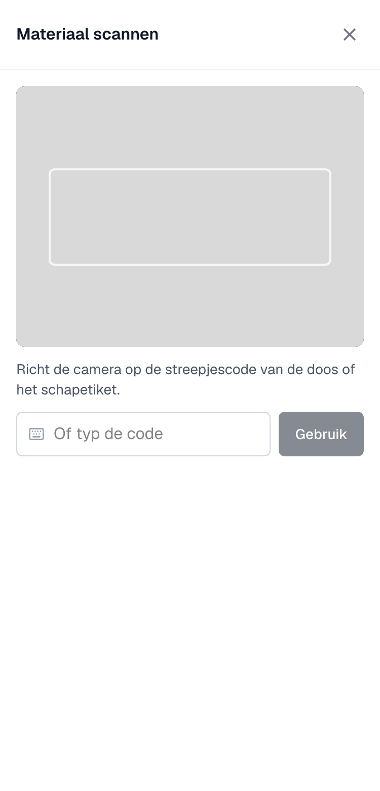 het scanvenster met het camerabeeld, het kader en het veld Of typ de code