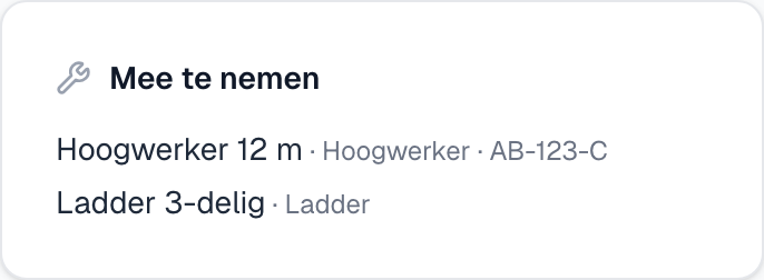 Het blok Mee te nemen op de opdracht in de app