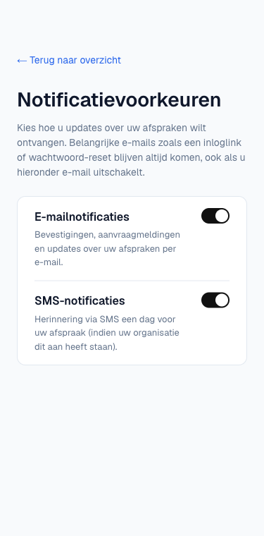 de pagina Notificatievoorkeuren met beide schakelaars