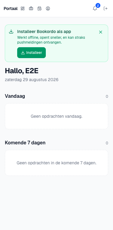 de groene installatiebanner boven het dashboard op een telefoon
