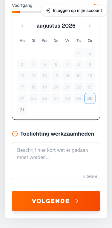 de kalender, het omschrijvingsveld en de verzendknop