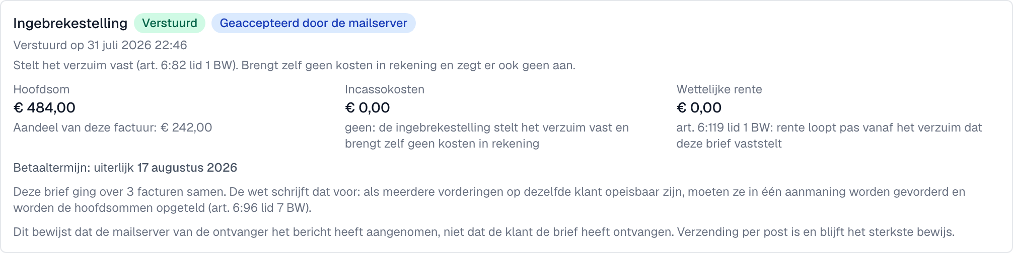 de toelichting bij een brief die over meerdere facturen tegelijk ging