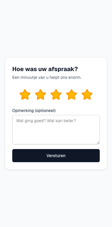 het beoordelingsformulier met de vijf sterren
