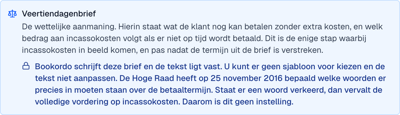 de vaste stap Veertiendagenbrief in het factuurschema met het slotje