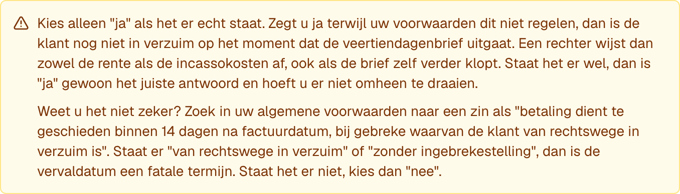 de waarschuwing onder de verklaring over het gevolg van een verkeerd antwoord