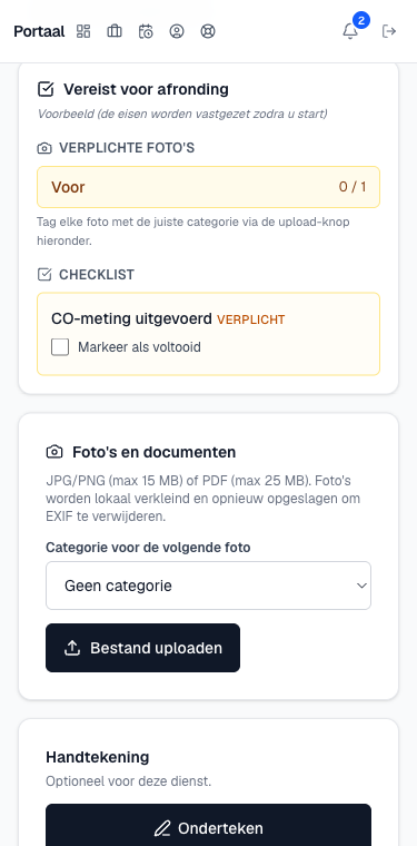 het blok Vereist voor afronding op een telefoon met fototellers en checklist-items